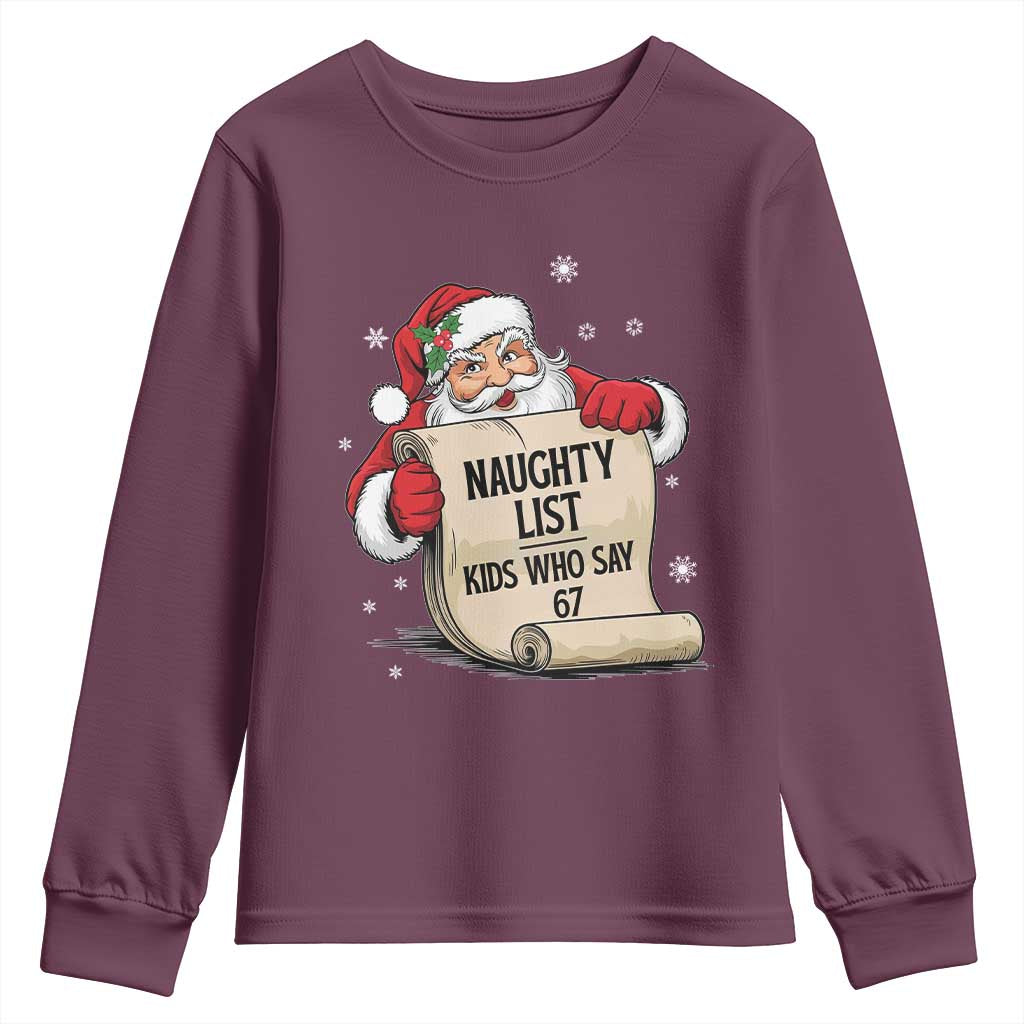 Funny 67 Christmas Youth Sweatshirt Naughty List Kids Who Say Six Seven Santa TS11 Maroon Print Your Wear