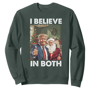 Funny Trump Santa Christmas Sweatshirt I Believe In Both President Xmas TS11 Dark Forest Green Print Your Wear
