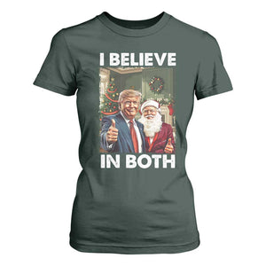 Funny Trump Santa Christmas T Shirt For Women I Believe In Both President Xmas TS11 Dark Forest Green Print Your Wear