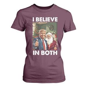 Funny Trump Santa Christmas T Shirt For Women I Believe In Both President Xmas TS11 Maroon Print Your Wear