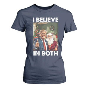 Funny Trump Santa Christmas T Shirt For Women I Believe In Both President Xmas TS11 Navy Print Your Wear