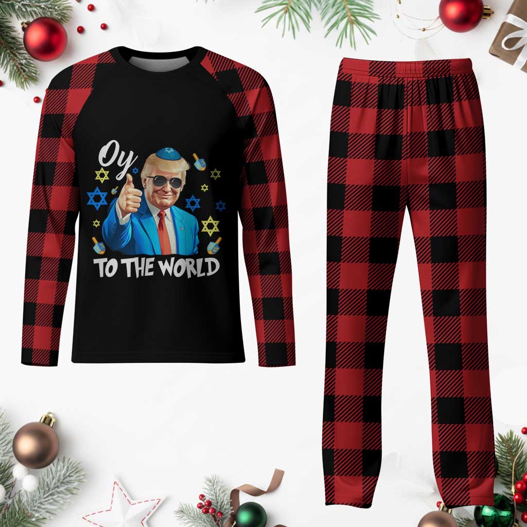 Funny Oy To The World Hanukkah Trump Plaid Pajama Set Chanukah Jewish Trump David Stars TS11 Buffalo Plaid Print Your Wear