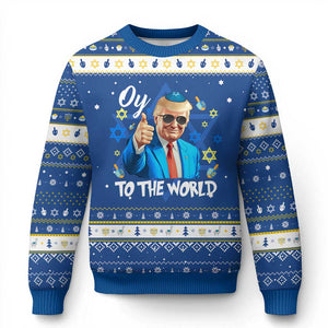 Funny Oy To The World Trump Hanukkah Ugly Sweater Chanukah Jewish Trump David Stars TS11 Blue White Print Your Wear
