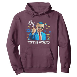Funny Oy To The World Hanukkah Trump Hoodie Chanukah Jewish Trump David Stars TS11 Maroon Print Your Wear