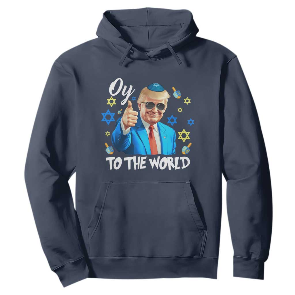 Funny Oy To The World Hanukkah Trump Hoodie Chanukah Jewish Trump David Stars TS11 Navy Print Your Wear