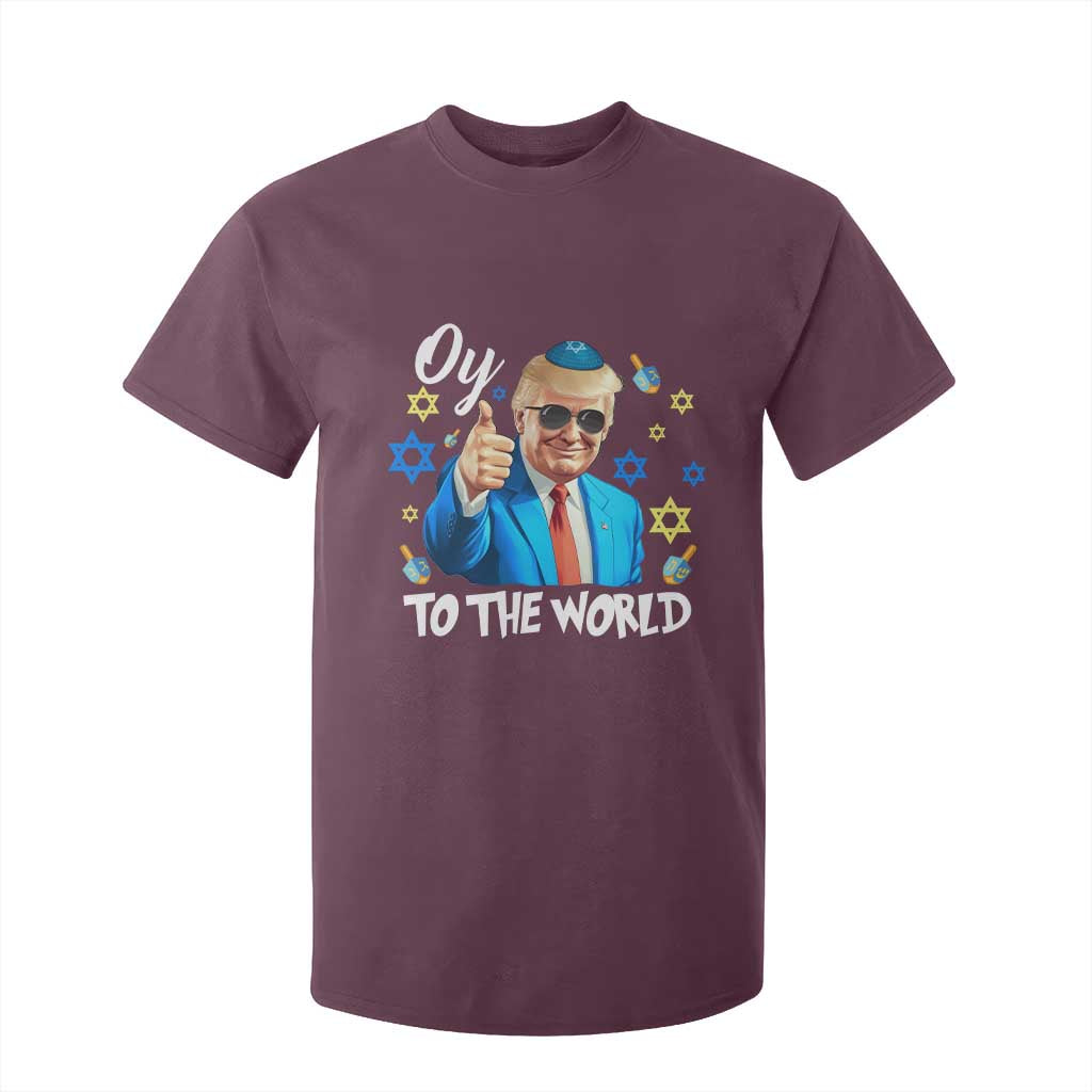 Funny Oy To The World Hanukkah Trump T Shirt For Kid Chanukah Jewish Trump David Stars TS11 Maroon Print Your Wear