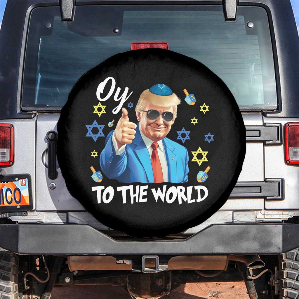 Funny Oy To The World Hanukkah Trump Spare Tire Cover Chanukah Jewish Trump David Stars TS11 No hole Black Print Your Wear