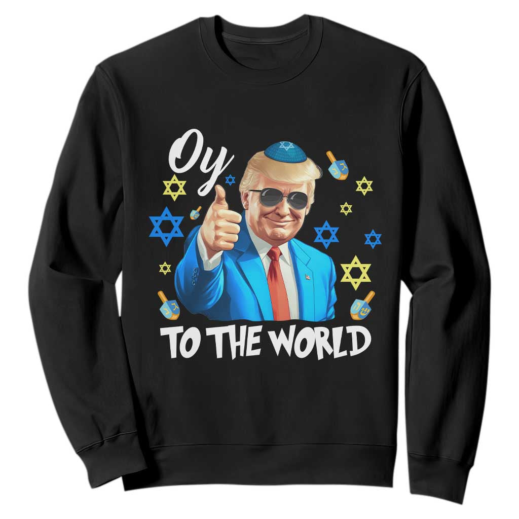 Funny Oy To The World Hanukkah Trump Sweatshirt Chanukah Jewish Trump David Stars TS11 Black Print Your Wear