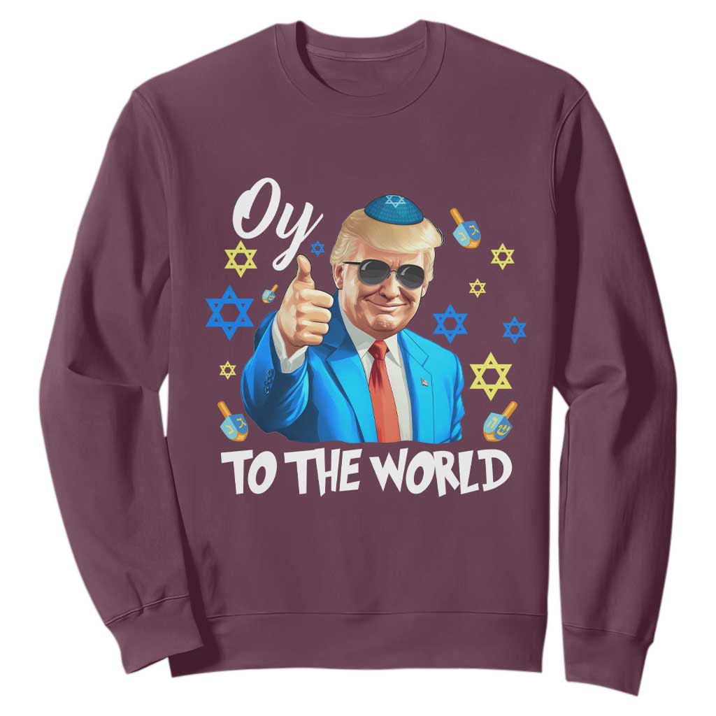 Funny Oy To The World Hanukkah Trump Sweatshirt Chanukah Jewish Trump David Stars TS11 Maroon Print Your Wear