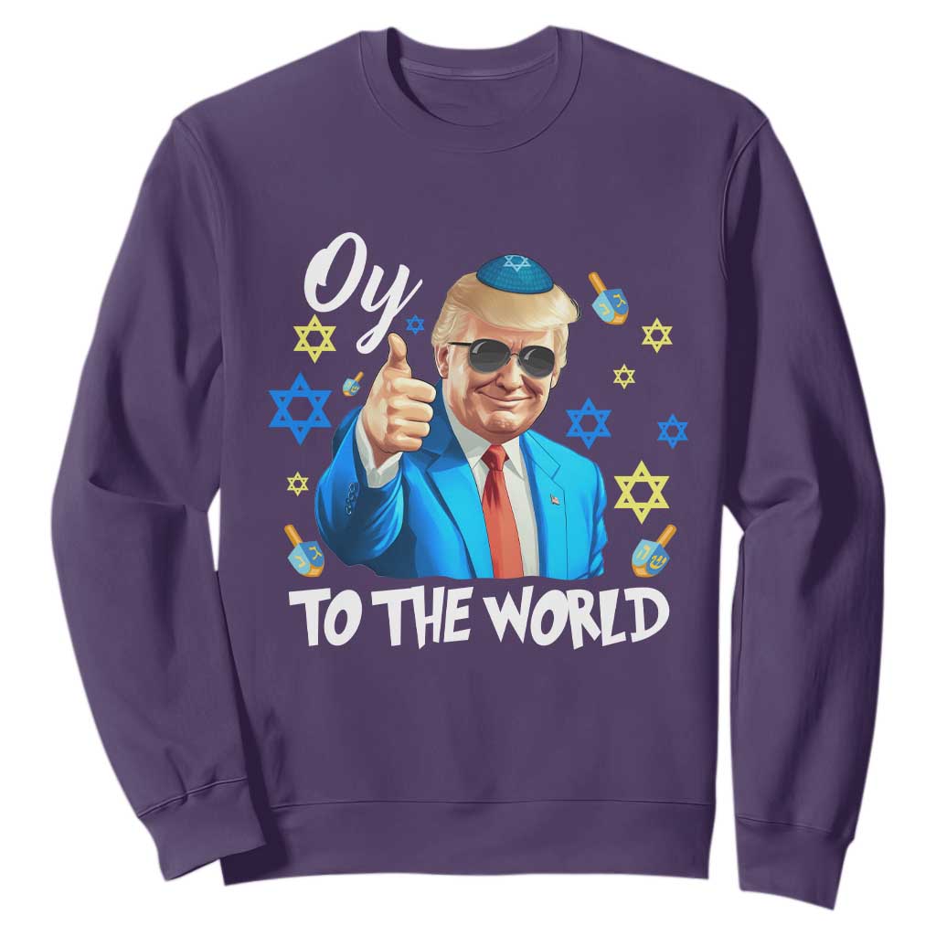Funny Oy To The World Hanukkah Trump Sweatshirt Chanukah Jewish Trump David Stars TS11 Purple Print Your Wear