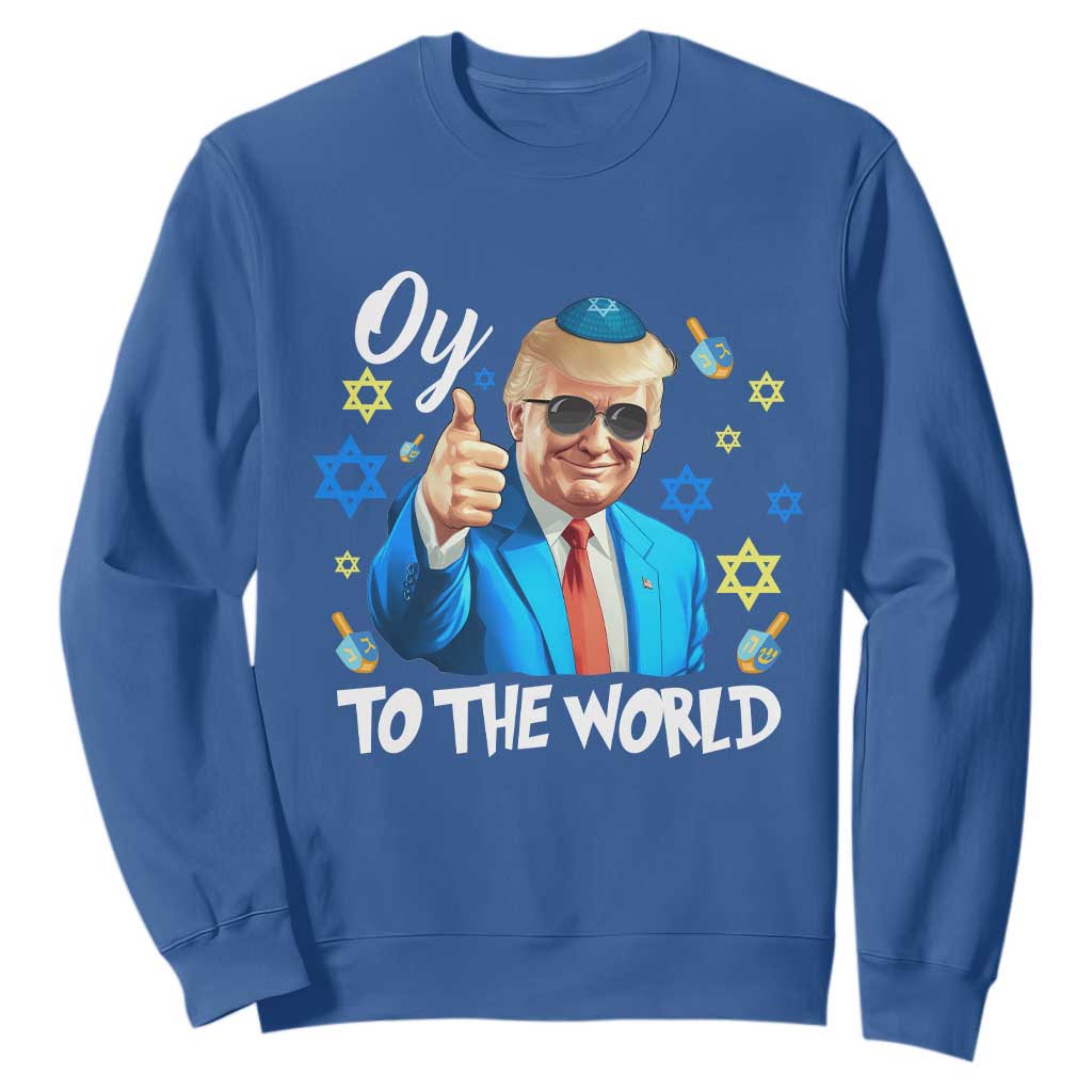 Funny Oy To The World Hanukkah Trump Sweatshirt Chanukah Jewish Trump David Stars TS11 Royal Blue Print Your Wear