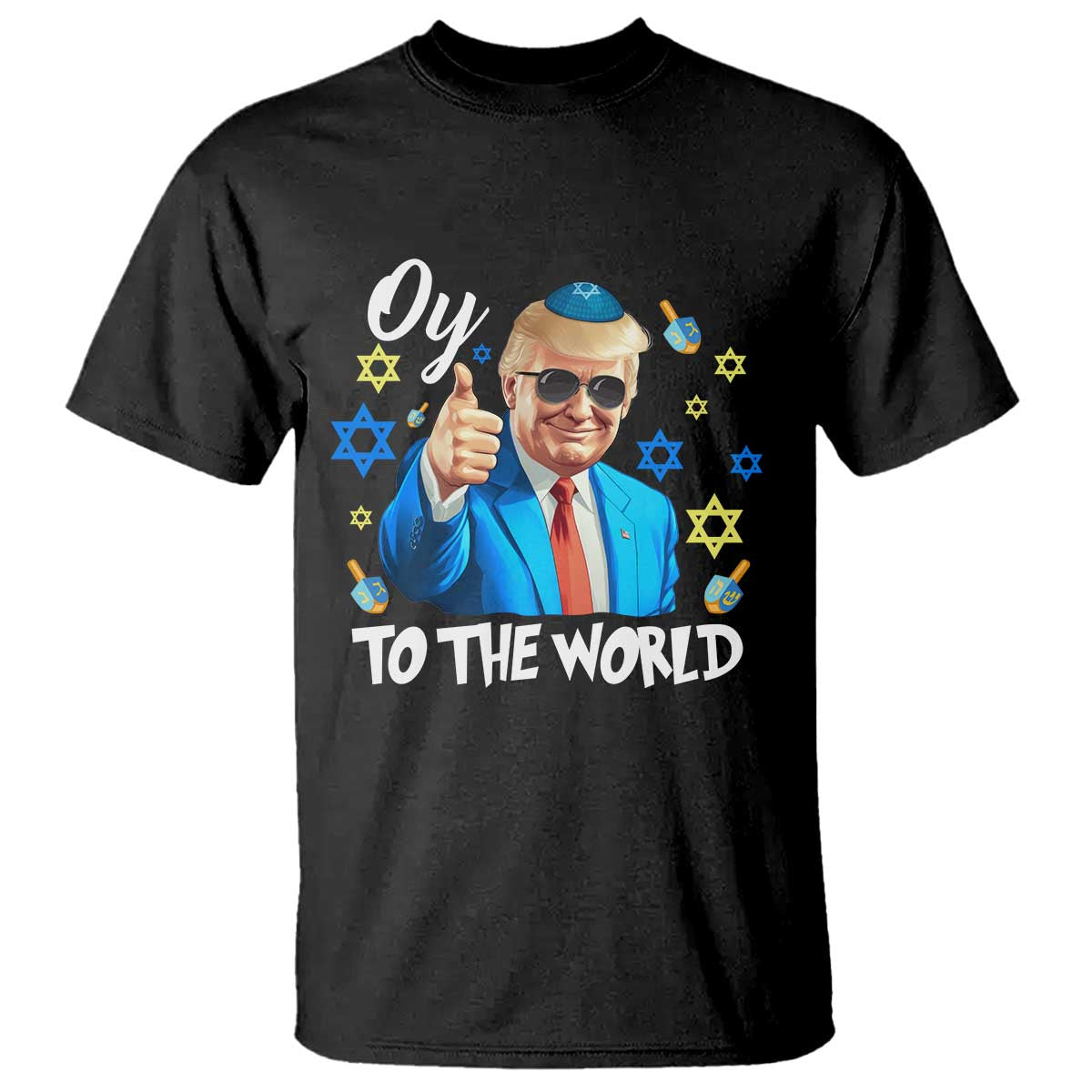 Funny Oy To The World Hanukkah Trump T Shirt Chanukah Jewish Trump David Stars TS11 Black Print Your Wear