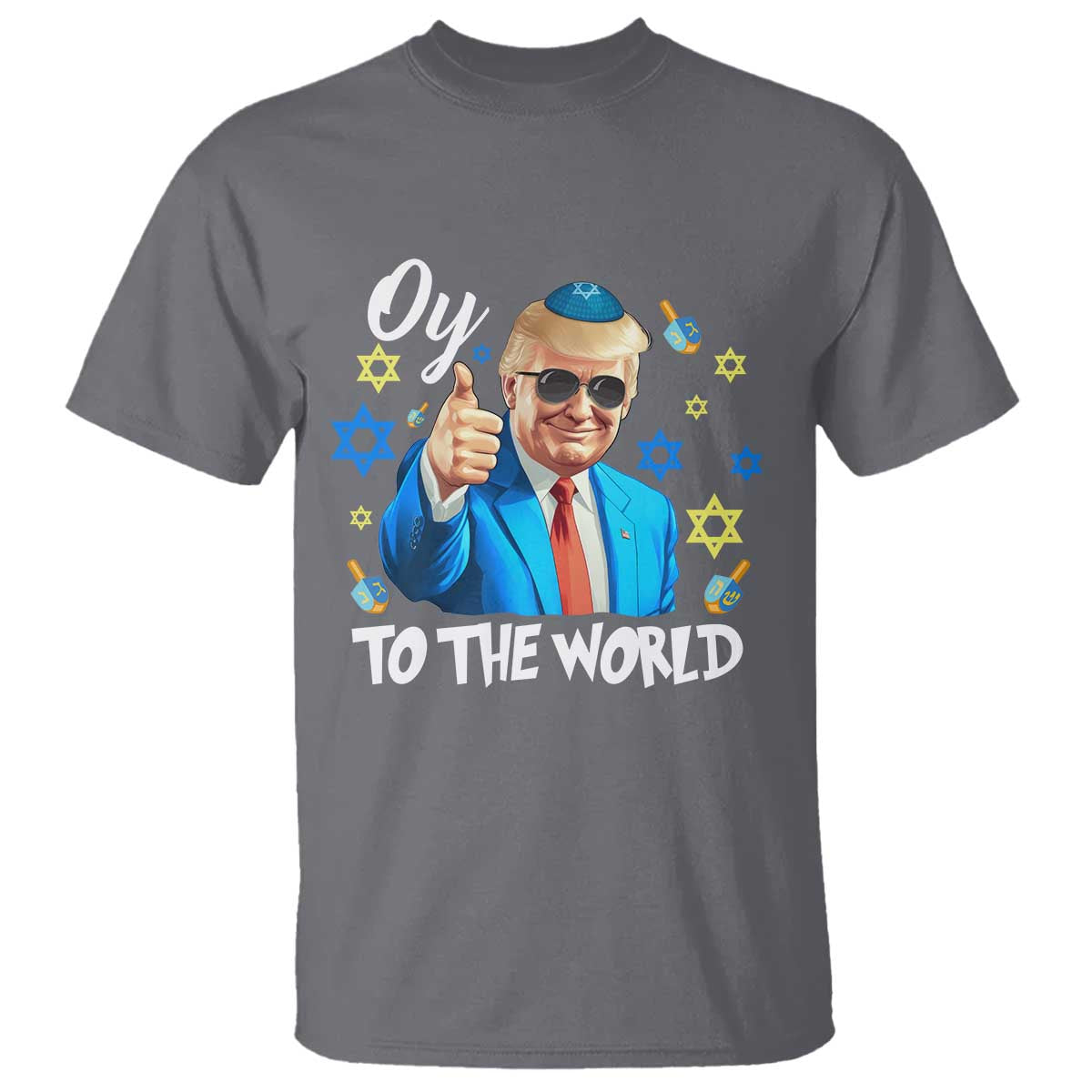 Funny Oy To The World Hanukkah Trump T Shirt Chanukah Jewish Trump David Stars TS11 Charcoal Print Your Wear
