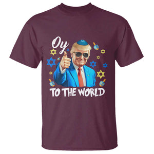 Funny Oy To The World Hanukkah Trump T Shirt Chanukah Jewish Trump David Stars TS11 Maroon Print Your Wear