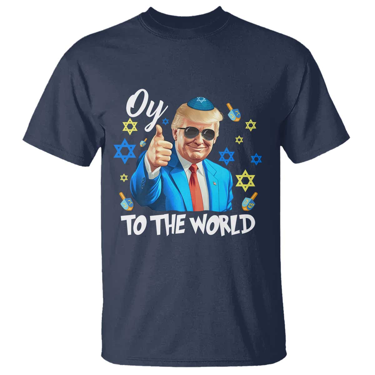 Funny Oy To The World Hanukkah Trump T Shirt Chanukah Jewish Trump David Stars TS11 Navy Print Your Wear