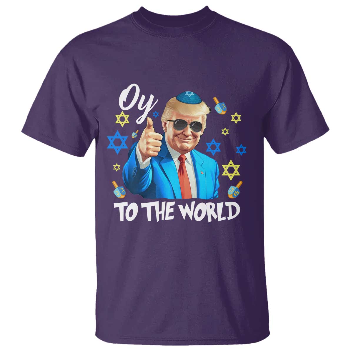 Funny Oy To The World Hanukkah Trump T Shirt Chanukah Jewish Trump David Stars TS11 Purple Print Your Wear