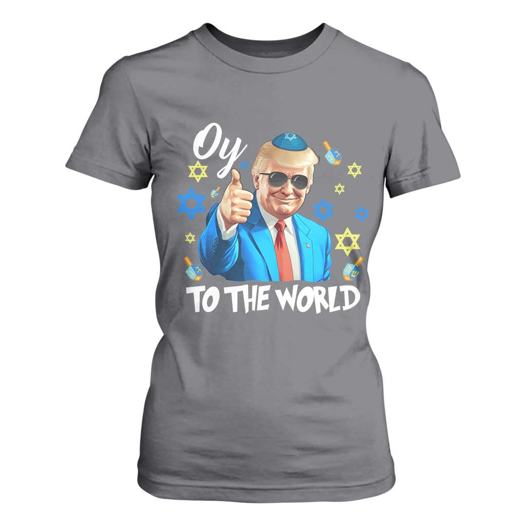 Funny Oy To The World Hanukkah Trump T Shirt For Women Chanukah Jewish Trump David Stars TS11 Charcoal Print Your Wear