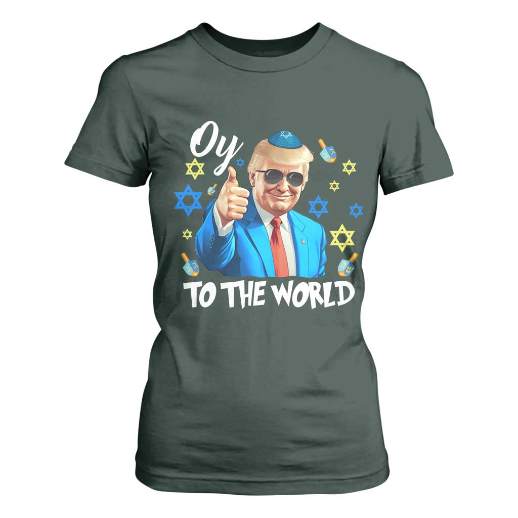 Funny Oy To The World Hanukkah Trump T Shirt For Women Chanukah Jewish Trump David Stars TS11 Dark Forest Green Print Your Wear