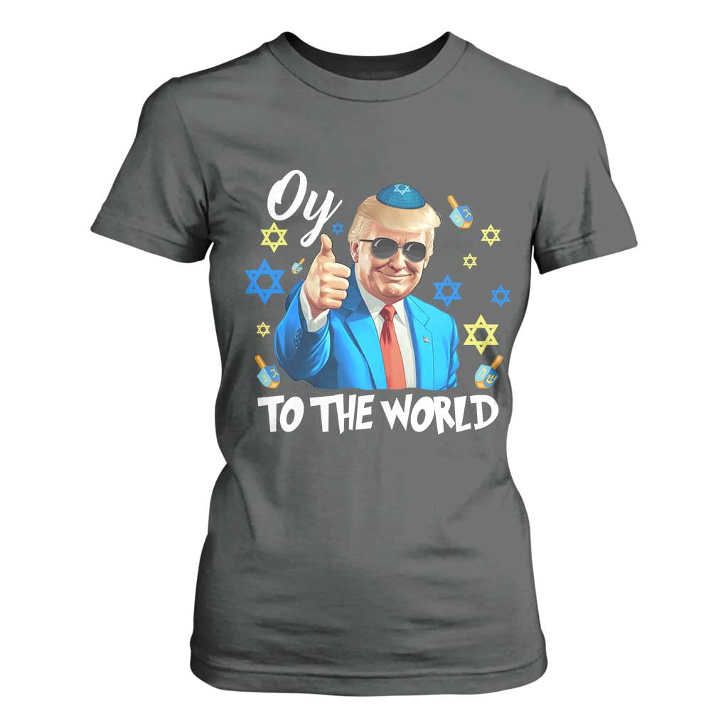 Funny Oy To The World Hanukkah Trump T Shirt For Women Chanukah Jewish Trump David Stars TS11 Dark Heather Print Your Wear