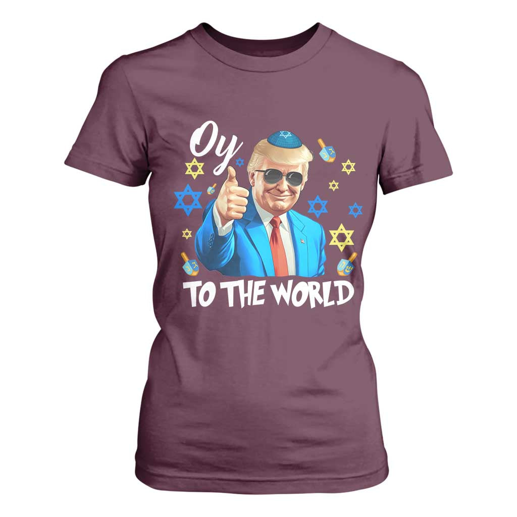 Funny Oy To The World Hanukkah Trump T Shirt For Women Chanukah Jewish Trump David Stars TS11 Maroon Print Your Wear