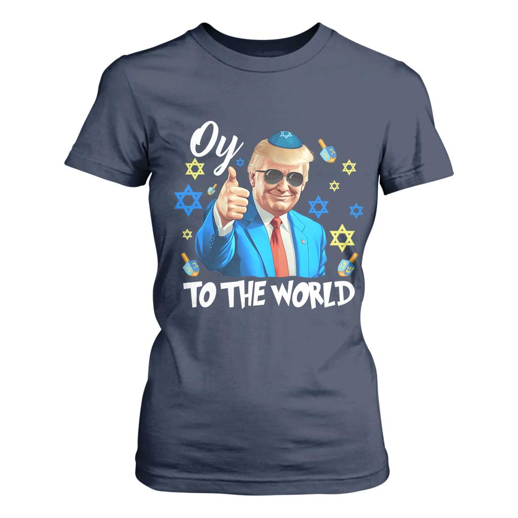 Funny Oy To The World Hanukkah Trump T Shirt For Women Chanukah Jewish Trump David Stars TS11 Navy Print Your Wear