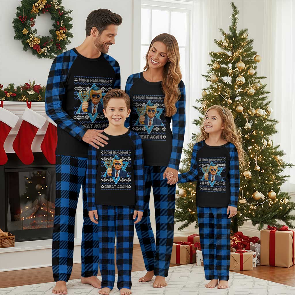 Funny Make Hanukkah Great Again Chanukah Trump Plaid Pajama Set Jewish David Stars TS11 Blue Plaid Print Your Wear