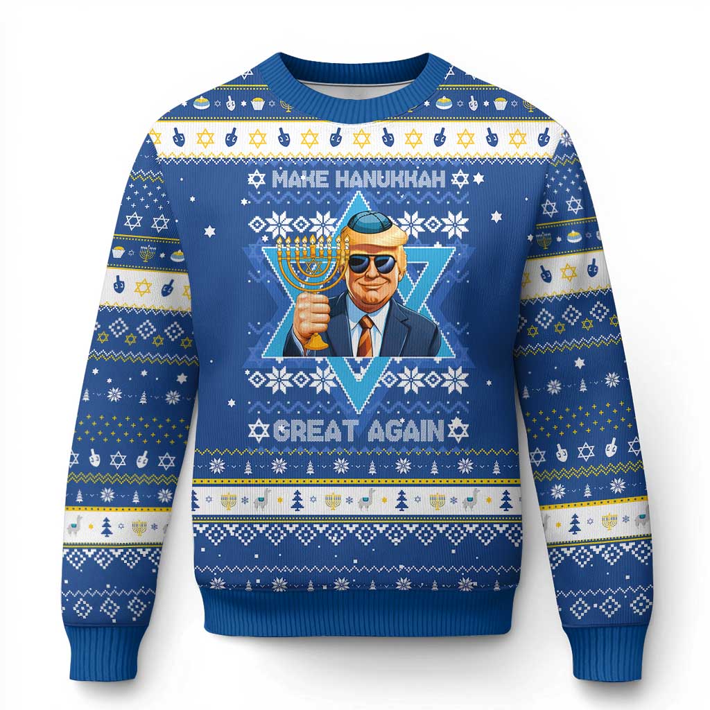 Funny Make Chanukah Great Again Trump Hanukkah Ugly Sweater Chanukah Jewish David Stars TS11 Blue White Print Your Wear