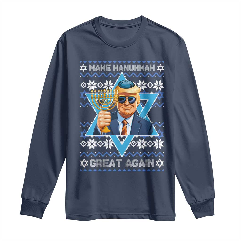 Funny Make Hanukkah Great Again Chanukah Trump Long Sleeve Shirt Jewish David Stars TS11 Navy Print Your Wear