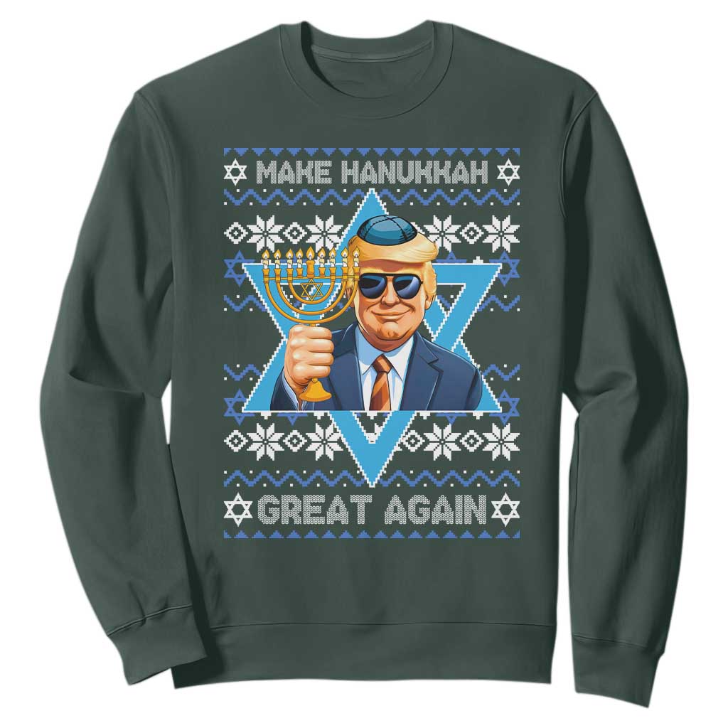 Funny Make Hanukkah Great Again Chanukah Trump Sweatshirt Jewish David Stars TS11 Dark Forest Green Print Your Wear