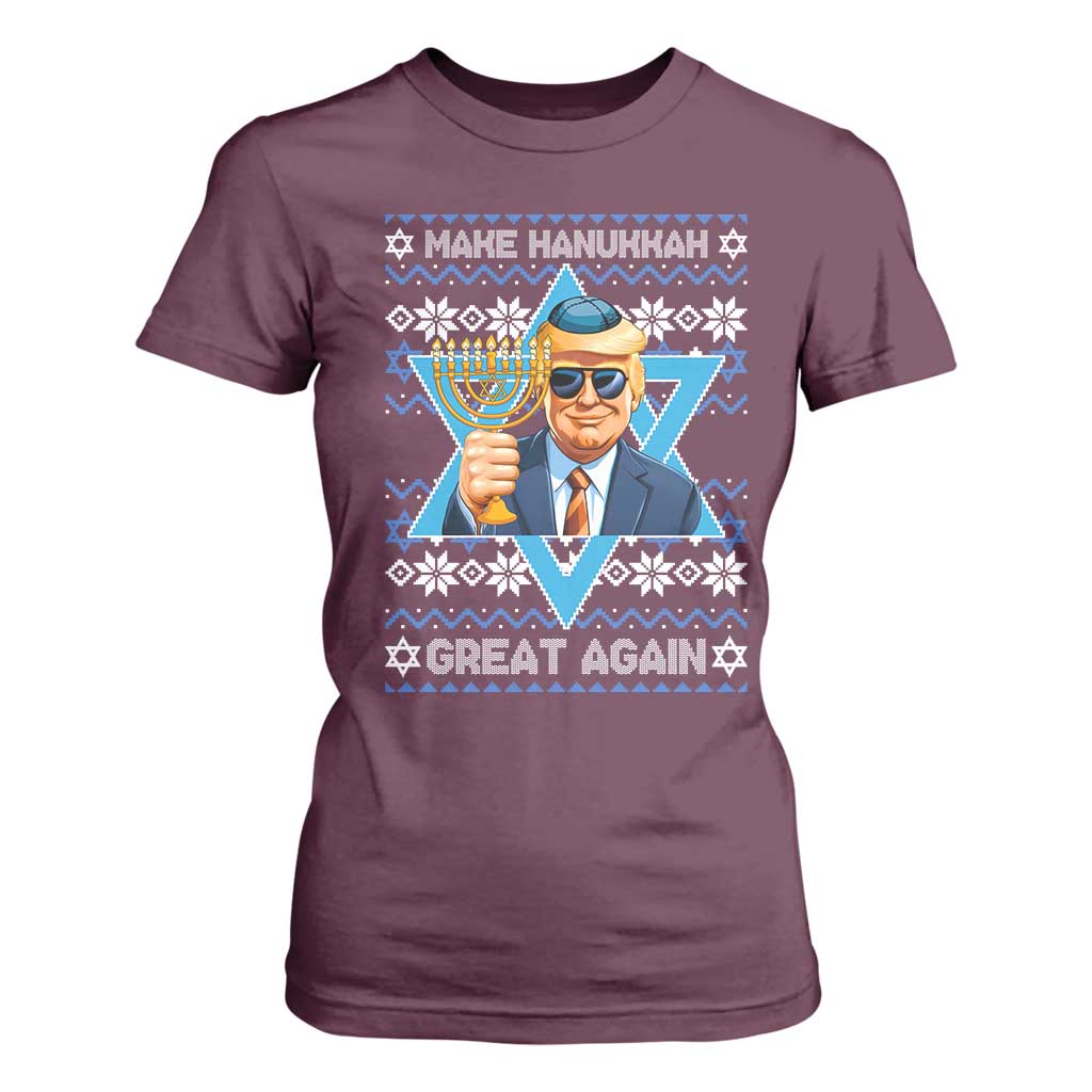 Funny Make Hanukkah Great Again Chanukah Trump T Shirt For Women Jewish David Stars TS11 Maroon Print Your Wear