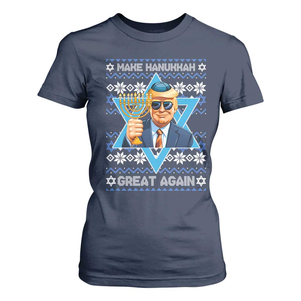 Funny Make Hanukkah Great Again Chanukah Trump T Shirt For Women Jewish David Stars TS11 Navy Print Your Wear