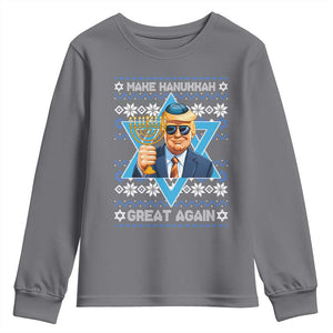 Funny Make Hanukkah Great Again Chanukah Trump Youth Sweatshirt Jewish David Stars TS11 Charcoal Print Your Wear