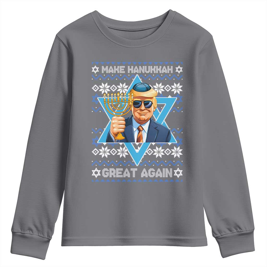 Funny Make Hanukkah Great Again Chanukah Trump Youth Sweatshirt Jewish David Stars TS11 Charcoal Print Your Wear
