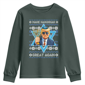 Funny Make Hanukkah Great Again Chanukah Trump Youth Sweatshirt Jewish David Stars TS11 Dark Forest Green Print Your Wear