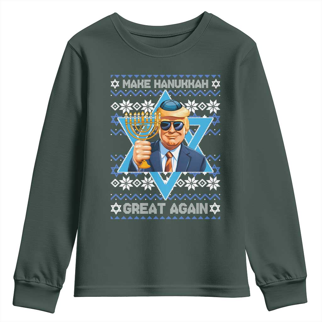 Funny Make Hanukkah Great Again Chanukah Trump Youth Sweatshirt Jewish David Stars TS11 Dark Forest Green Print Your Wear