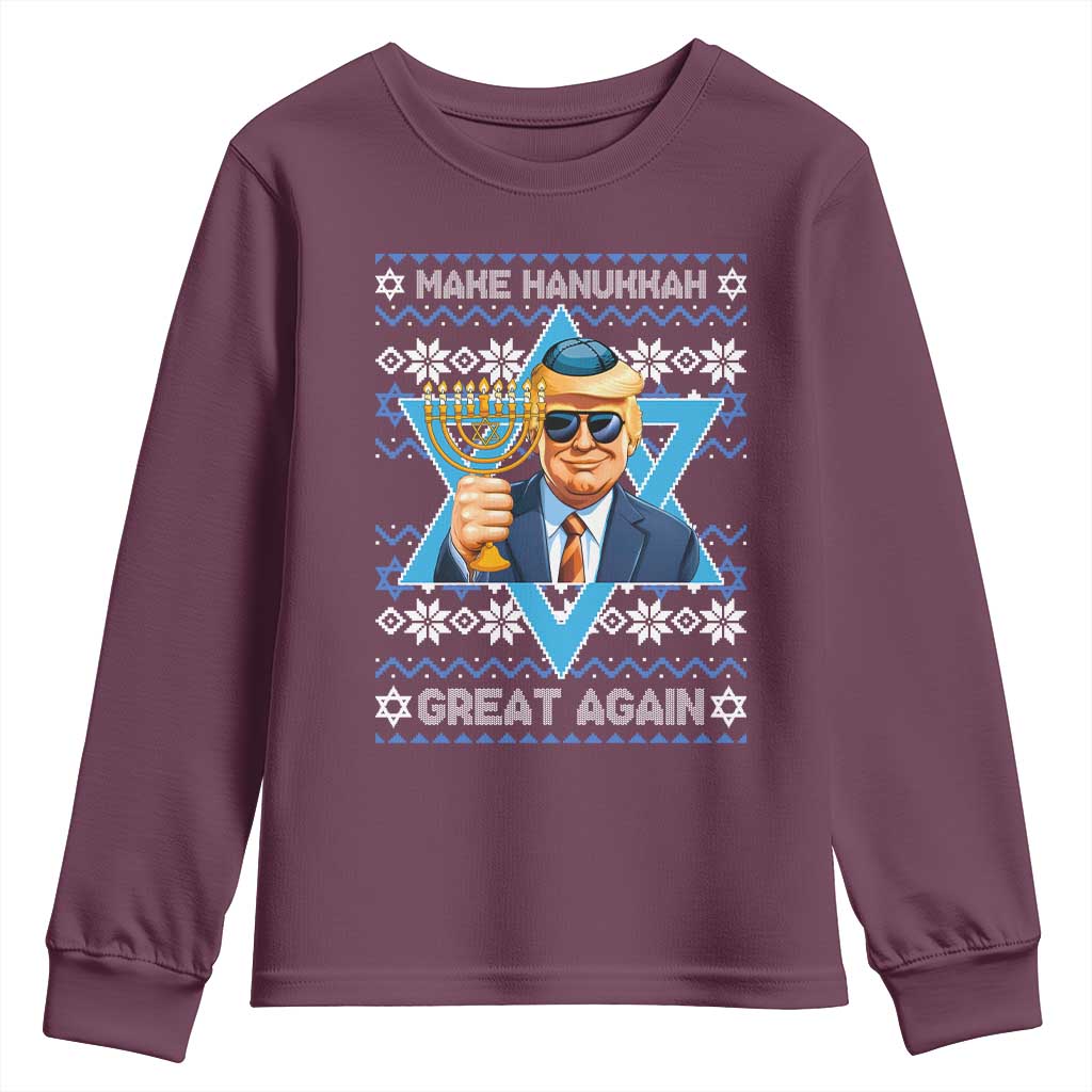 Funny Make Hanukkah Great Again Chanukah Trump Youth Sweatshirt Jewish David Stars TS11 Maroon Print Your Wear