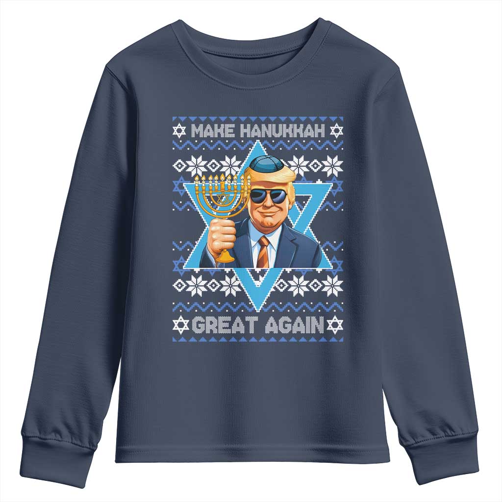 Funny Make Hanukkah Great Again Chanukah Trump Youth Sweatshirt Jewish David Stars TS11 Navy Print Your Wear
