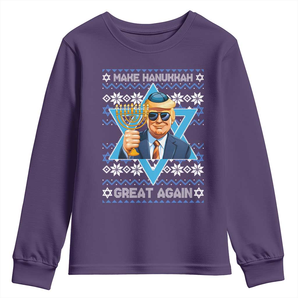 Funny Make Hanukkah Great Again Chanukah Trump Youth Sweatshirt Jewish David Stars TS11 Purple Print Your Wear