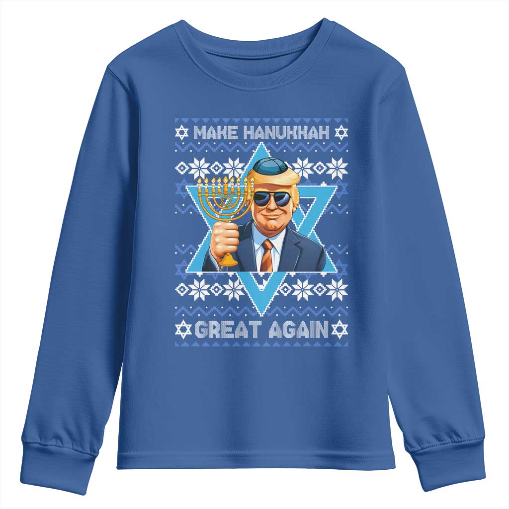 Funny Make Hanukkah Great Again Chanukah Trump Youth Sweatshirt Jewish David Stars TS11 Royal Blue Print Your Wear