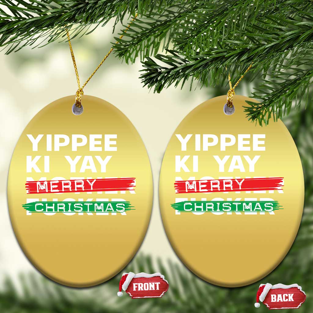 Funny Yippee Ki Yay Merry Xmas Christmas Ornament Nakatomi Plaza Brushed TS11 Oval Gold Print Your Wear