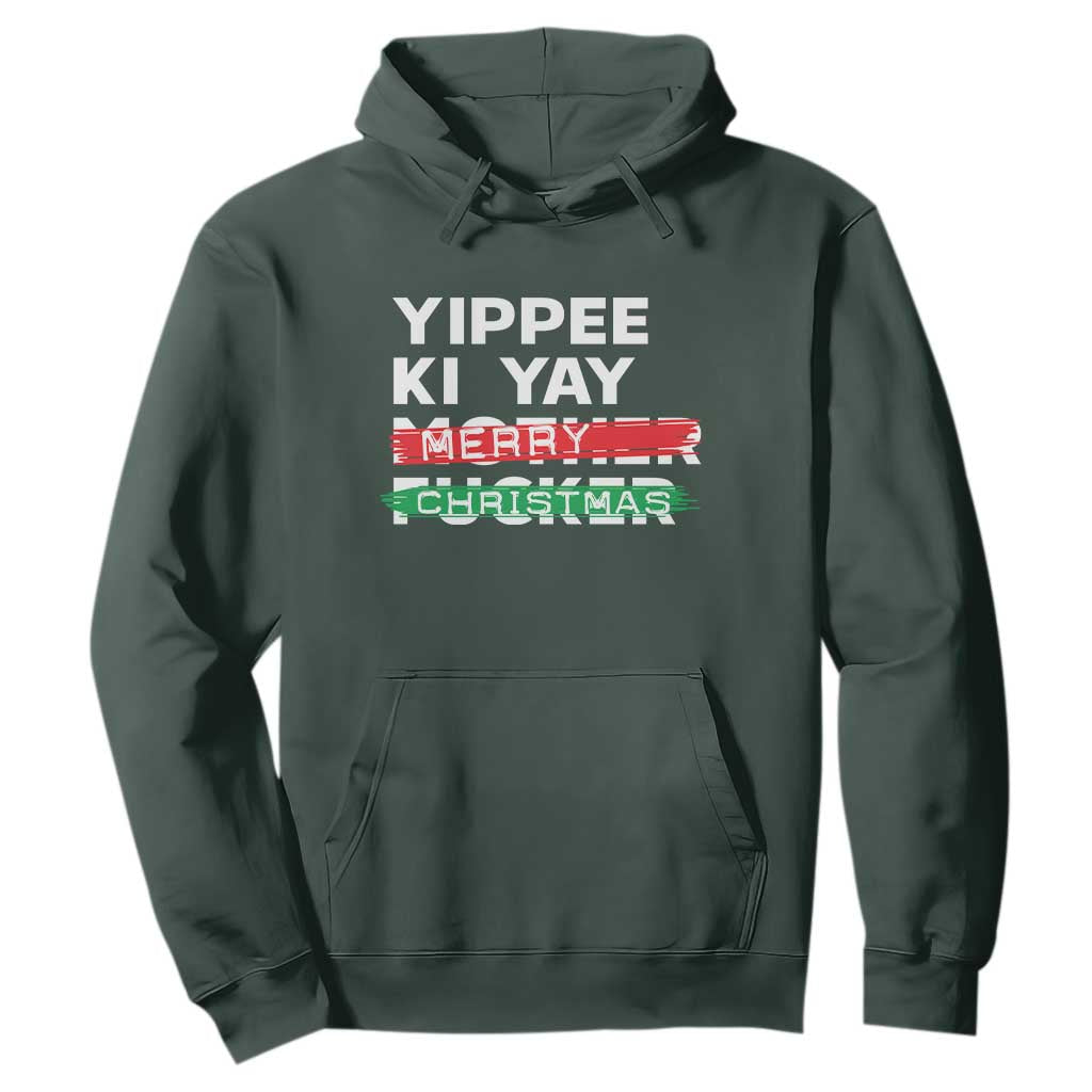 Funny Yippee Ki Yay Merry Christmas Hoodie Nakatomi Plaza Brushed TS11 Dark Forest Green Print Your Wear