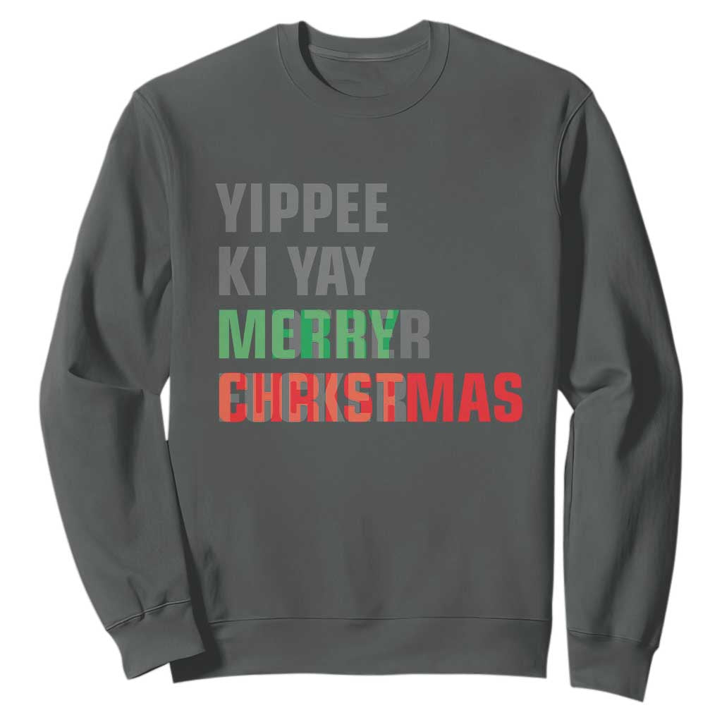 Funny Yippee Ki Yay Merry Christmas Sweatshirt Xmas Nakatomi Plaza Hiden Text TS11 Dark Heather Print Your Wear