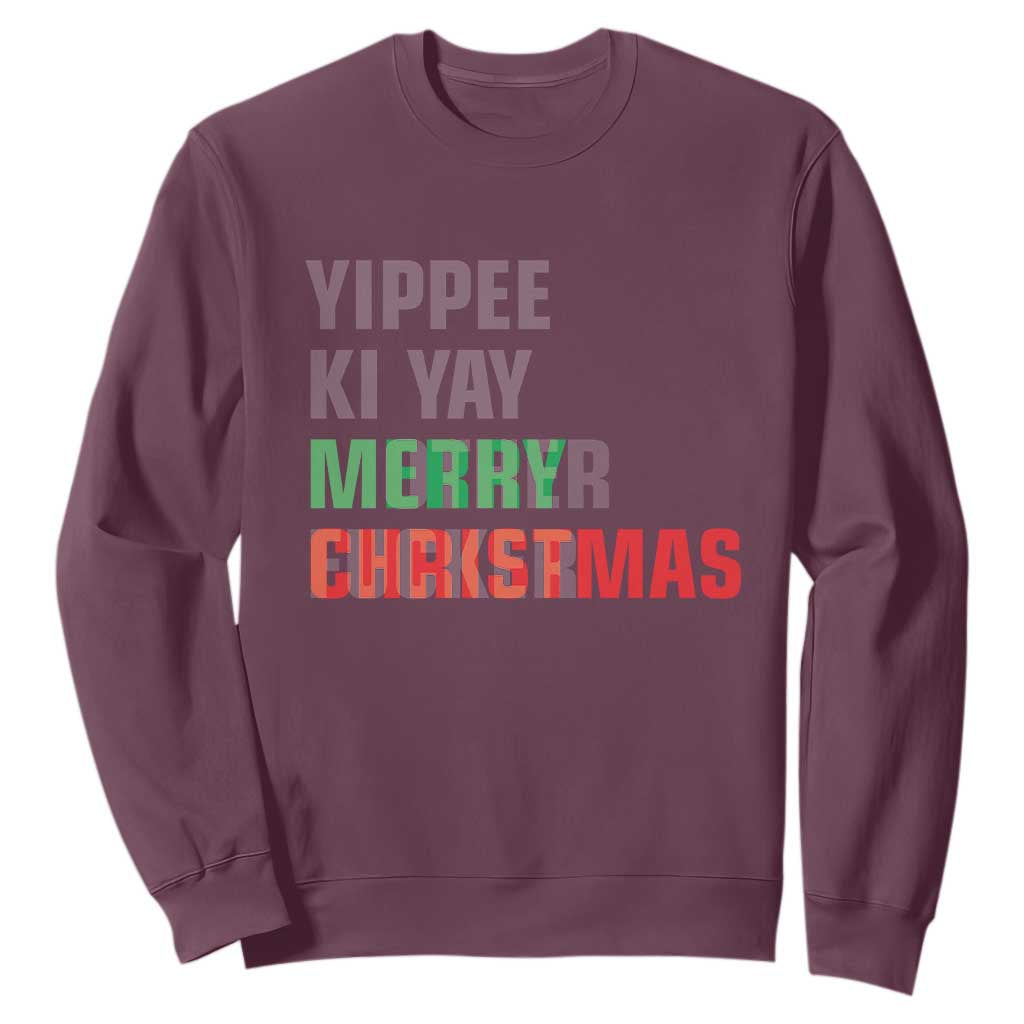 Funny Yippee Ki Yay Merry Christmas Sweatshirt Xmas Nakatomi Plaza Hiden Text TS11 Maroon Print Your Wear