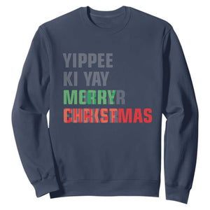 Funny Yippee Ki Yay Merry Christmas Sweatshirt Xmas Nakatomi Plaza Hiden Text TS11 Navy Print Your Wear