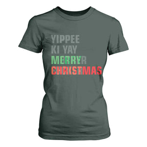 Funny Yippee Ki Yay Merry Christmas T Shirt For Women Xmas Nakatomi Plaza Hiden Text TS11 Dark Forest Green Print Your Wear