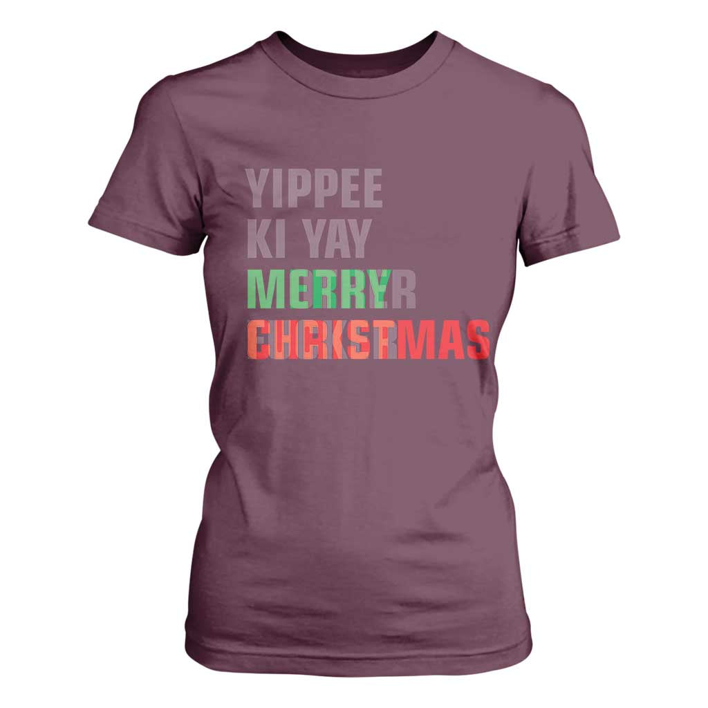 Funny Yippee Ki Yay Merry Christmas T Shirt For Women Xmas Nakatomi Plaza Hiden Text TS11 Maroon Print Your Wear
