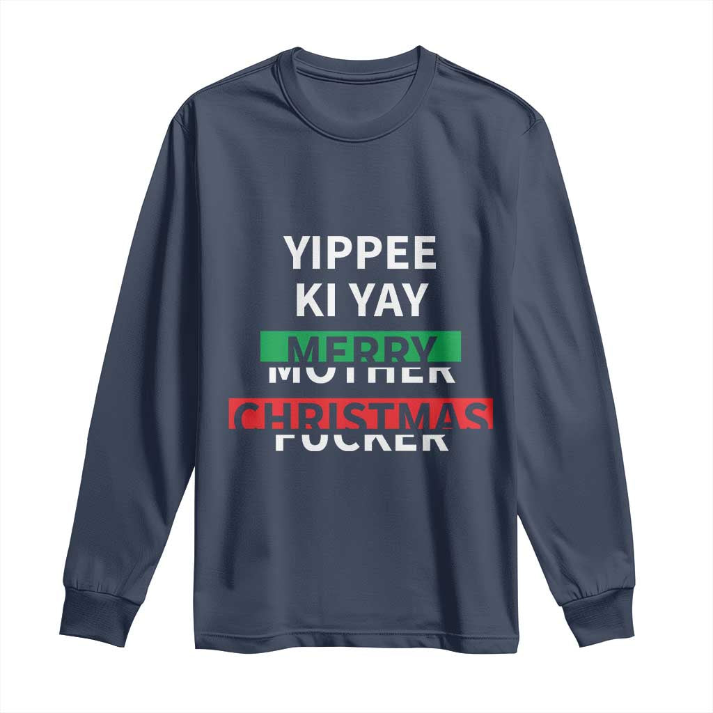 Funny Yippee Ki Yay Merry Christmas Long Sleeve Shirt Xmas Nakatomi Plaza TS11 Navy Print Your Wear