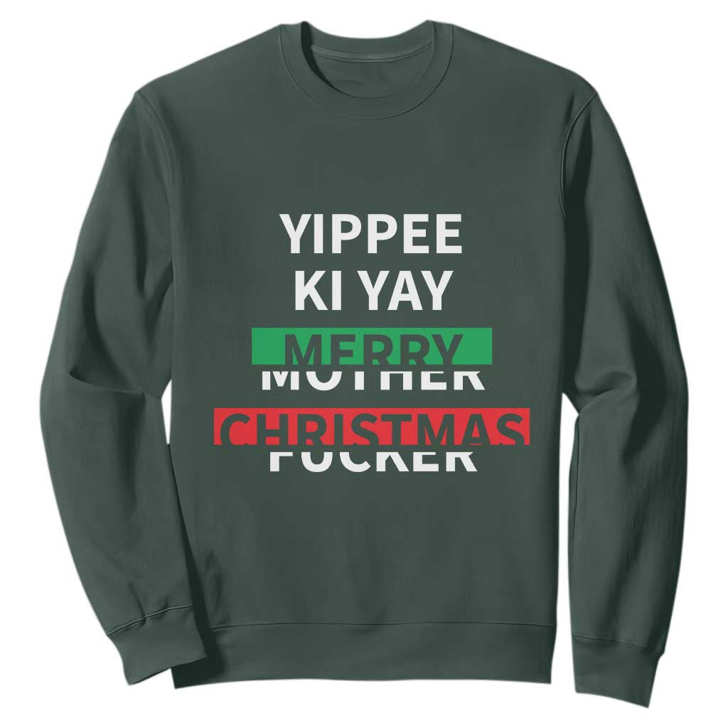 Funny Yippee Ki Yay Merry Christmas Sweatshirt Xmas Nakatomi Plaza TS11 Dark Forest Green Print Your Wear