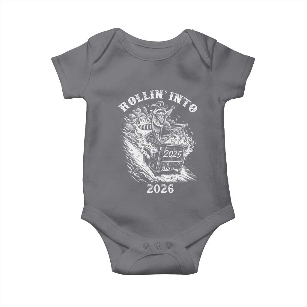 Funny Cowboy Raccoon Rollin Into 2026 Baby Onesie New Year Dumpster Fire 2026 Rodeo TS11 Charcoal Print Your Wear