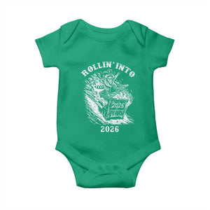 Funny Cowboy Raccoon Rollin Into 2026 Baby Onesie New Year Dumpster Fire 2026 Rodeo TS11 Irish Green Print Your Wear